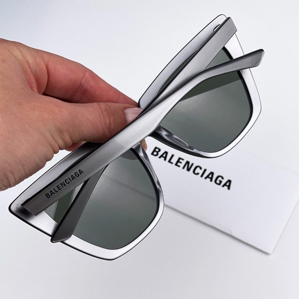  Balenciaga BB0046S 006 Sunglasses Silver Gray Shiny Mirrored Cat Eye Women - Picture 2 of 10